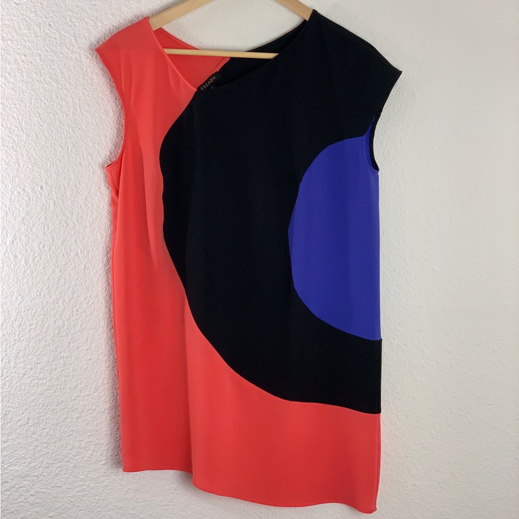 Escada Orange Color Block Sleeveless Asymmetrical Hem Tunic Top
